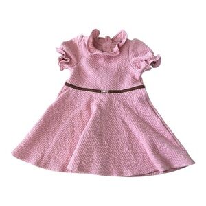 Tahari Baby Pink Textured Kids Dress belt ruffle collar Size 2T